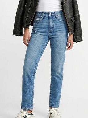 Oliver Logan Crosby High Rise Relaxed Straight Jeans 23 Distress Crop Denim